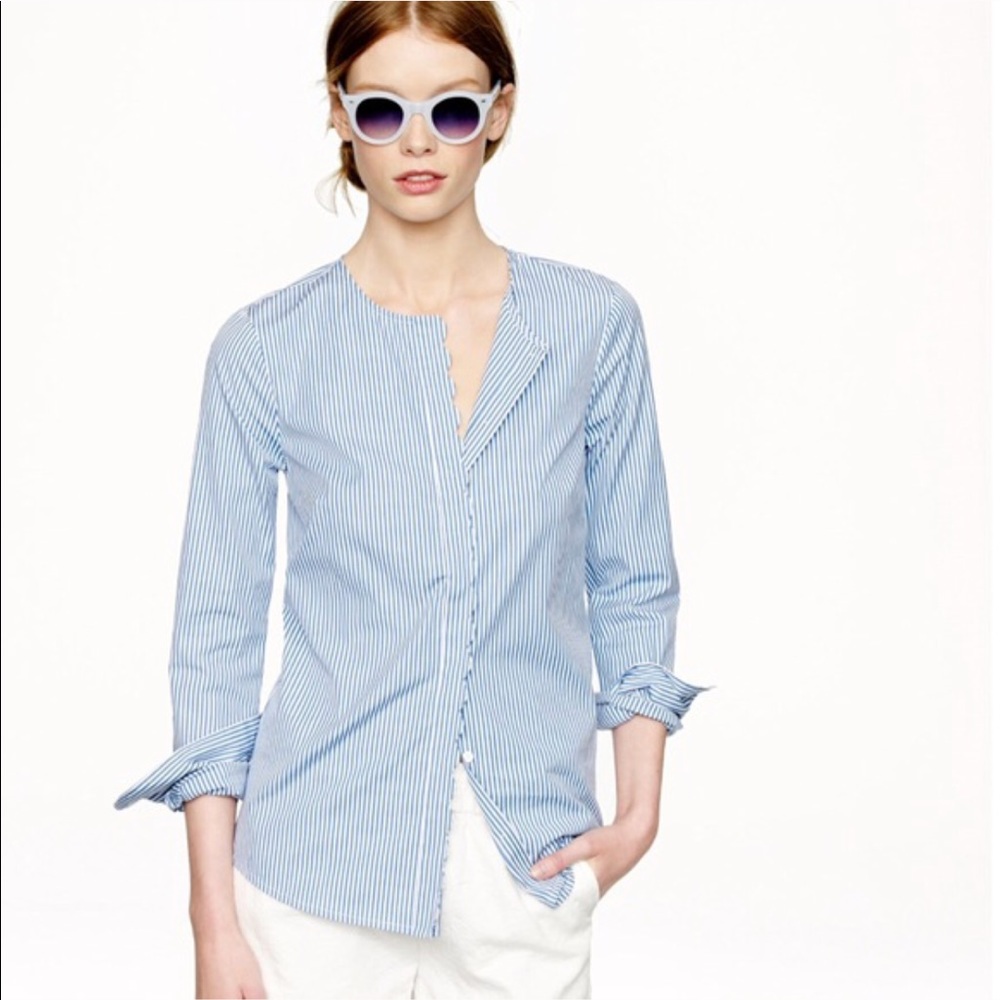 Blue and white striped j crew button up  size 4